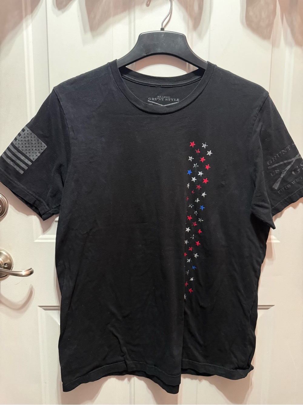 Grunt Style Black Short Sleeve Tee with Red, White & Blue Star Column XL